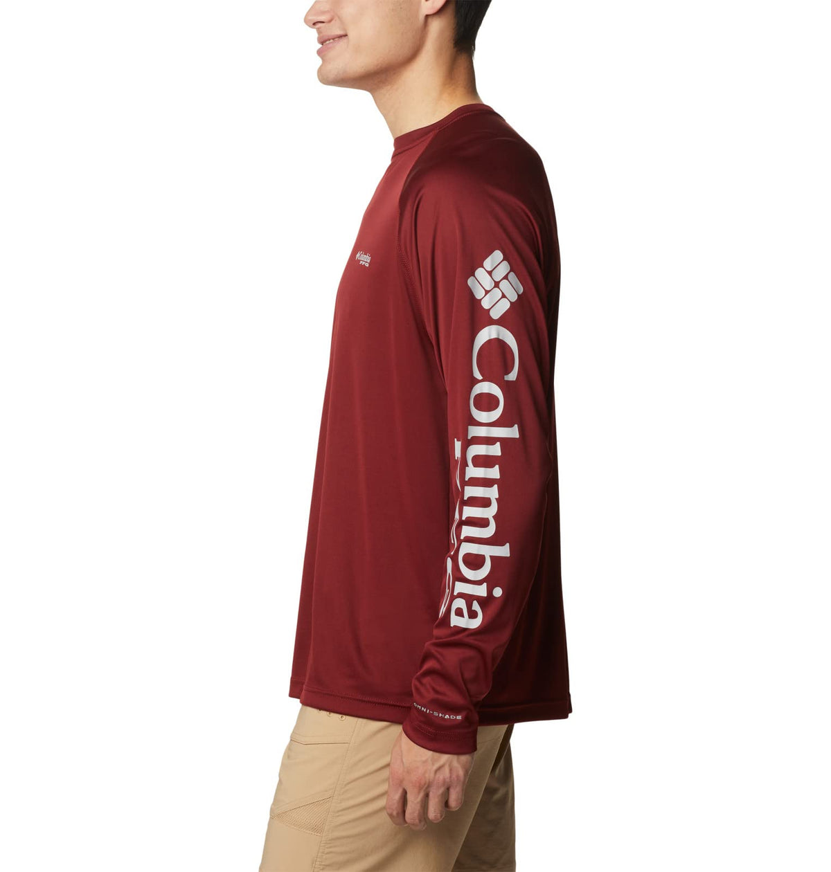 Columbia Men's Terminal Tackle Long Sleeve Shirt, Red Jasper/Cool Grey Logo, Large