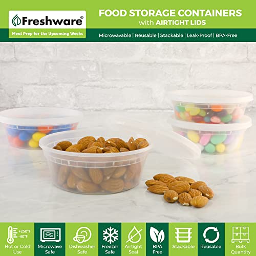Freshware Food Storage Containers [240 Set] 8 oz Plastic Deli Containers with Lids, Slime, Soup, Meal Prep Containers, BPA Free, Stackable, Leakproof, Microwave, Dishwasher and Freezer Safe - size: 8 oz, 240 Set