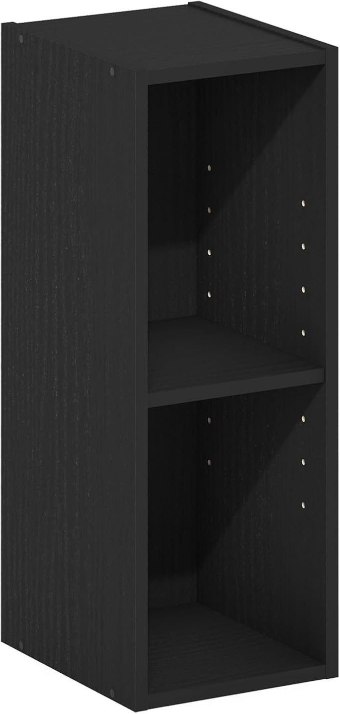 Furinno Fulda Book Shelf, 2-Tier Narrow Bookshelf, Bookcase with 8-in Width Storage Shelf, 9.3 x 7.9 x 21.2, for Living Room, Bedroom, Home Office, Blackwood