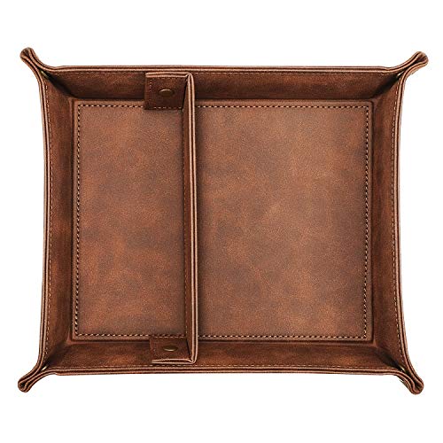 SITHON Valet Tray Desktop Storage Organizer, Removable 2 Compartments Catchall Tray Bedside Vanity Nightstand Caddy Holder Desk Storage Plate, Valentine's Day Gift, Brown - color: Brown