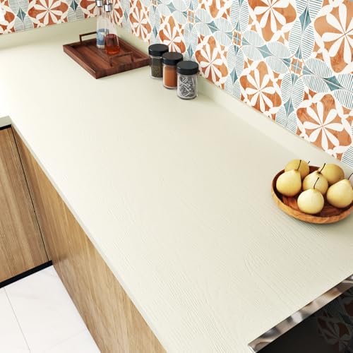 WESTICK Cream White Wood Contact Paper Self Adhesive White Wood Grain Wallpaper Peel and Stick Countertops Waterproof Beige Wooden Vinyl Wrap for Kitchen Island Tables Cabinets Drawers 15.8" x 80"