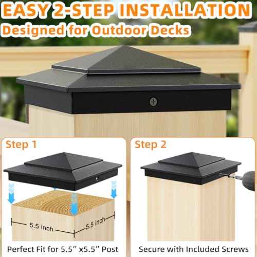 6-Pack Aluminium Pyramid Post Caps for 6" x 6" (Actual 5.5" x 5.5") Wood Post Cedar Fence Deck Corridors Mailbox Posts End, Waterproof Fence Post Cap Cover with Screws, Black