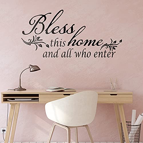 Living Room Wall Decals Stickers Bless This Home and All Who Enter Removable Vinyl Quotes Black Flowers Vine Wall Stickers Butterfly Wall Sticker Murals Peel and Stick Art for Home Decorations