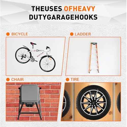 14 Inches Garage Hooks Heavy Duty, Extra Large 4Pcs Heavy Duty Garage Hooks,Duty Wall Mount Organizer for Hanging Yard Tools,Car Tires, Ladders,Chairs (Black)