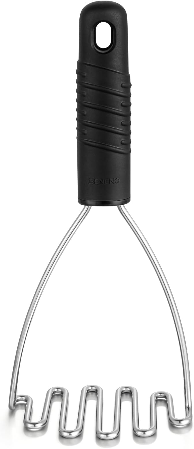 Beneno Ergonomic Soft Grip Stainless Steel Potato Masher, Black