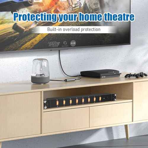 HHSOET 1U Rack Mount Surge Protection, 8 Outlet PDU Power Strip, Metal Mountable Outlet Strip with Switch, 10ft Power Cord.