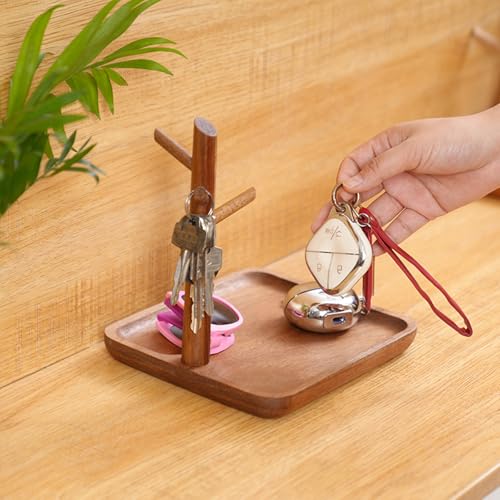 Wooden Key Holder with Tray, Tree Shaped Key Stand & Key Tray for Entryway Table, Rustic Home Organizer for Keys Jewelry
