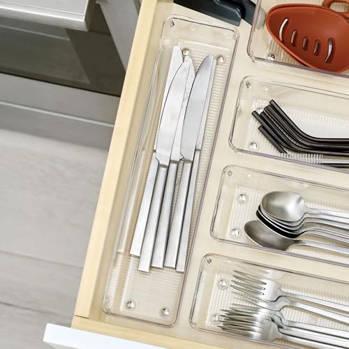 iDesign Plastic Drawer Organizer Bins - Storage for Kitchen, Bathroom, and Desk Drawers - Set of 3 - Clear - size: 4 x 16 x 3, style: Pack of 3