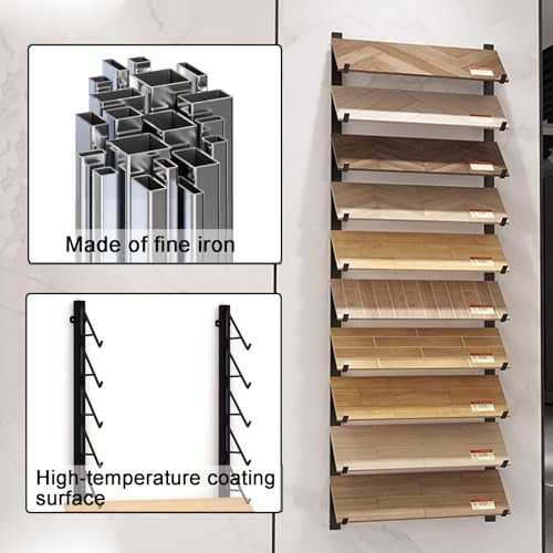 Wall Mounted Floor Tile Storage Rack, 10-Layer Porcelain Sample Display Stand, 55.1in/140cm High Multi Row Ceramic Stone Show Shelf, Card Slot Depth 8.1in/20.5cm (Black) - color: Black
