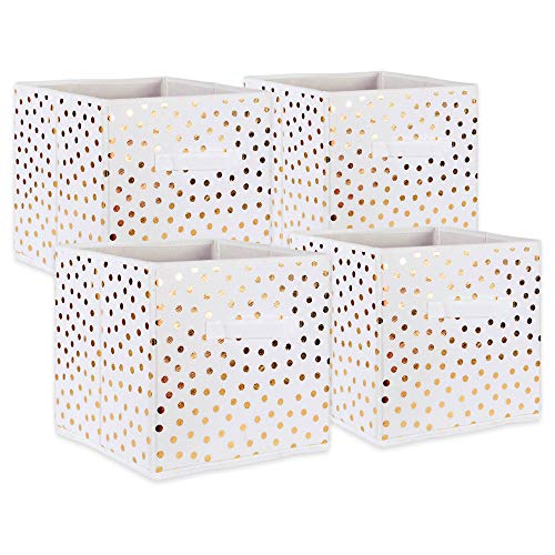 DII Non Woven Polyester Storage Bin, Polka Dot, White & Gold, Small Set of 4 - color: White & Gold, size: Small Set of 4, 11x11x11" Cube