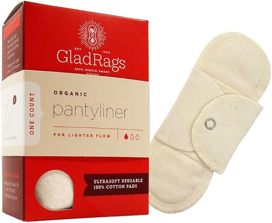 GladRags Natural Organic Undyed Cotton Reusable Pantyliner (1-Pack) - 100% GOTS Certified Organic Menstrual Pad, Washable Pantyliner, Light Flow Period Pads, Washing Machine Safe