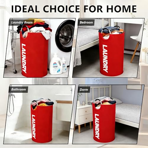 A large 90 liter laundry basket that can be folded for easy carrying. Suitable for bathrooms, laundry rooms, and travel (Red) - color: Red