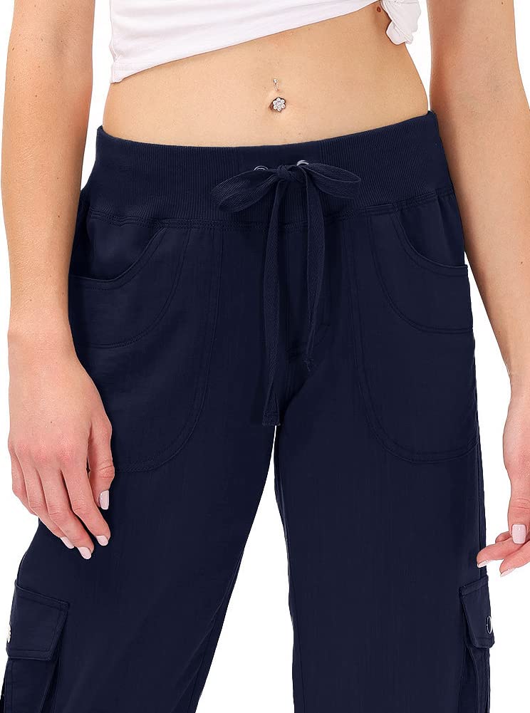 Hiking Cargo Shorts for Women Dry Fit Active Capri Pants for Camping with Pockets Navy