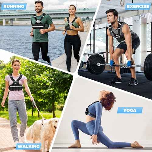 Adjustable Weighted Vest for Women Men, 6-18 LBS Weighted Walking Vest with 8 Ironsand Weights & Reflective Strip, Strength Training Weight Vests for Running GYM Home Workout, Large Zippered Pocket
