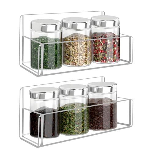 Acrylic Spice Rack Wall Mount-6 Inch, Clear Spice Shelf Storage Holder, 2 Pack Hanging Seasoning Rack Organizer for Cabinet Door, Cupboard or Wall Kitchen (Adhesive or Screw) - size: 6"- 2 Pack