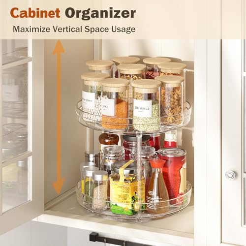 Optish 2 Tier Lazy Susan Organizer, 9.5" Rotating Spice Rack Turntable Organizer for Cabinet, Pantry, Countertop, Bathroom, Kitchen, Vanity, Medicine Cabinet Organization