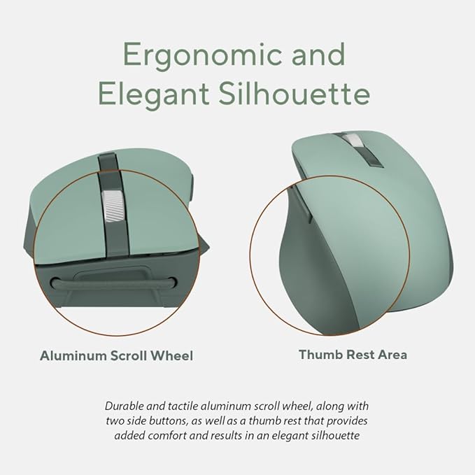 ASUS Wireless SmartO Mouse Silent Plus – Dual Mode (BT/2.4GHz), up to 3 Devices, Ergonomic, 4200 DPI, AA Battery Lasts up to 1 Year, Quiet Switches, Portable, for Productivity/Gaming - Green Tea Latte