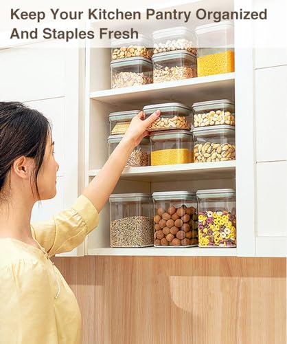 Melovom 4 Pcs Large Pop Airtight Food Storage Containers Set with Lids, 4.2Qt/4L Food Containers with Scoop, Kitchen Pantry Organization and Storage, BPA Free Stackable Cereal Container (4 * 4.2Qt) - color: gray, 4*4.2Qt