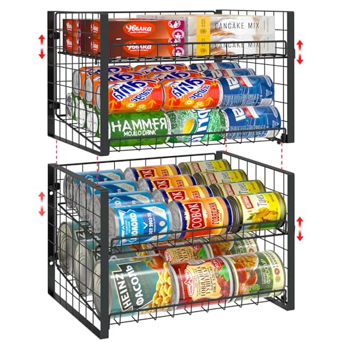 JKsmart 2-Tier Stackable Can Rack Organizer for Pantry, Adjustable Can Dispenser Holds Up to 60 Cans, Can Storage Holder for Various Ounces of Canned Food Soda Drinks, Black, 2 Pack - size: 2 Tier - 2Pack
