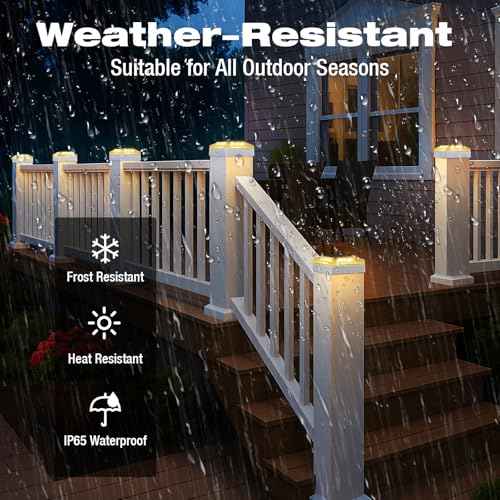 4x4 Solar Post Cap Lights Outdoor ? 12 Pack Fence Post Light with 3 Color Modes, Waterproof Solar Powered Deck Lights for Vinyl/Wooden Posts Top, Garden-White