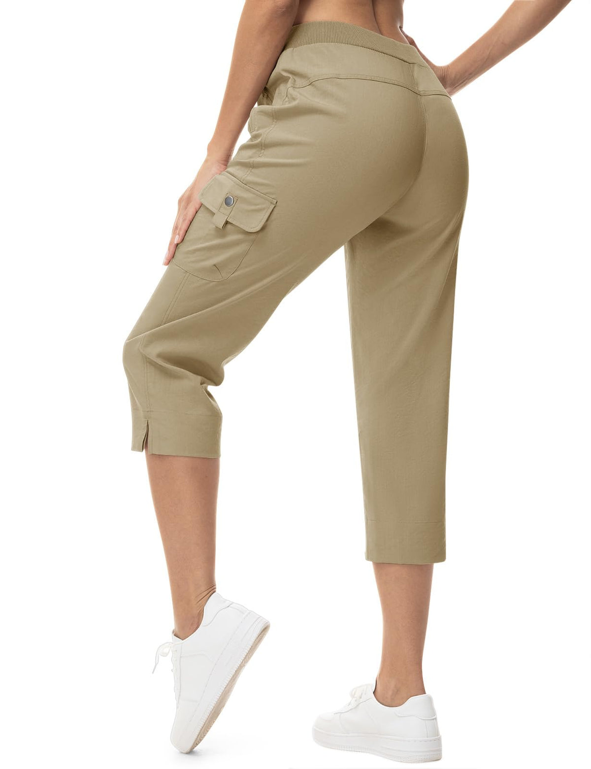 TBMPOY Women's Capri Pants Lightweight Quick Dry Hiking Cargo Pockets Casual Water Resistant Travel Cropped Cotton Light Khaki S