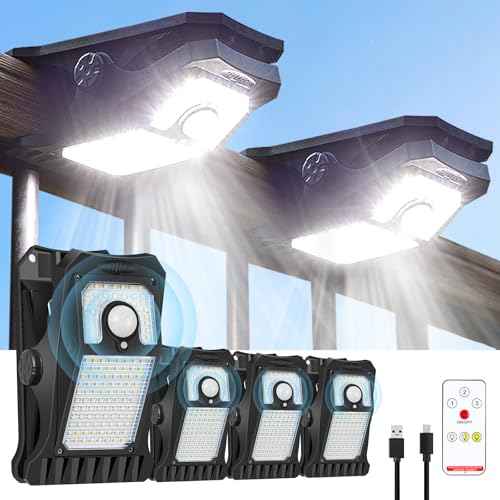 118Leds Solar Motion Sensor Lights Outdoor, Clip on Solar Lights Outdoor Waterproof, High Bright Solar Powered Security Lights for Outside Fence Chain Link Camping (4, 118 LED)
