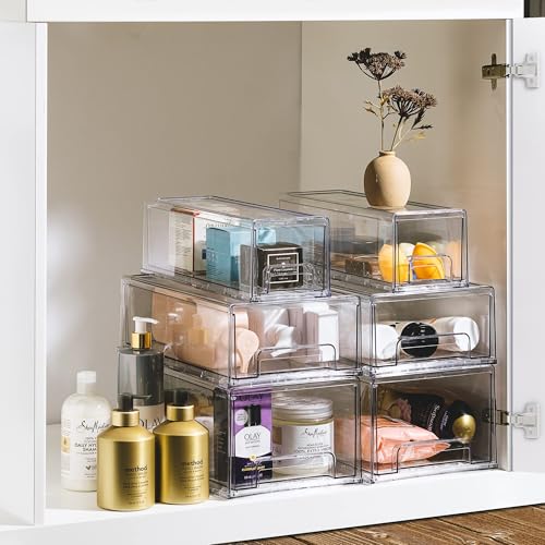 Sorbus Plastic Storage Bins Stackable Clear Pantry Organizer Box Bin for Organizing Kitchen Fridge, Food, Snack Pantry, Fruit, Vegetables, Bathroom, Wide & Narrow Deep (4 Pack) - size: 4 Pack