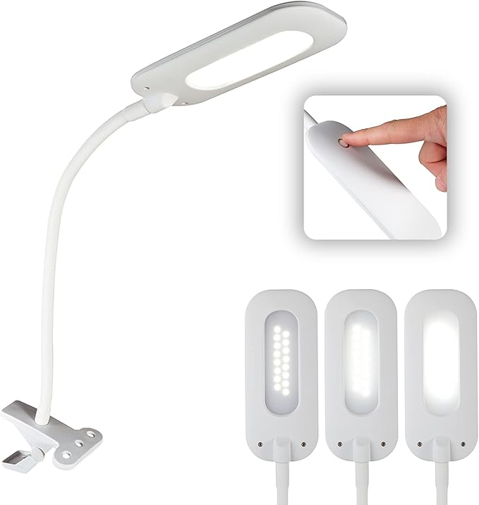 OttLite Flexible LED Clip Lamp with ClearSun LED Technology - Soft Touch Clip Light is Dimmable & Flexible - Travel-Friendly Reading Lamp for Crafting, Sewing, Desks, Tables, & Bookshelves