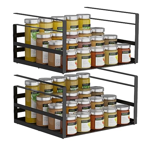 2 Pack Under Shelf Basket, Black Undershelf Storage Basket, Heavy Duty Slide-in Hanging Storage Basket, Metal Under Cabinet Organizer for Kitchen, Pantry, Desk, Bookshelf, Cabinet - size: 2 Pack Standard Black