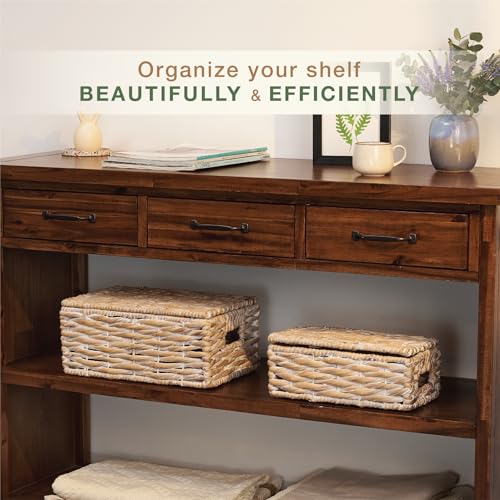 Set of 2 White Wicker Baskets with Lid - color: White