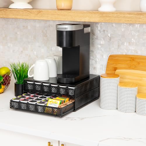 Mind Reader 2 Drawer Coffee Pod Organizer with Removable Dividers, 72 Pod Capacity, Metal Mesh Coffee Station Base with Guided Drawer Track, Black - style: Square 72 Capacity