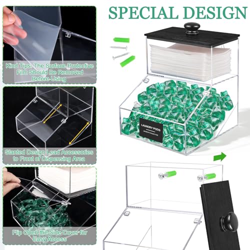 2 in 1 Dryer Sheet Holder & Laundry Pods Container, Laundry Detergent Organizer Container with Lid, Acrylic Laundry Room Organization Storage Containers with Labels, Dishwasher Pod Holder - color: Black - New 1