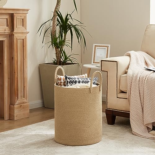 YOUDENOVA Cotton Laundry Hamper, 58L - Woven Collapsible Storage Basket - Jute Brown - color: Jute Brown, size: 58L
