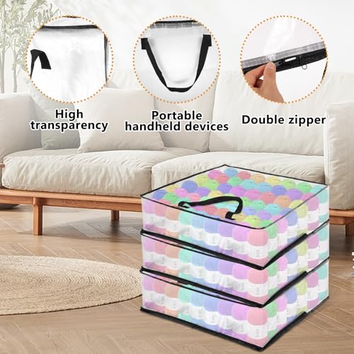 XL Yarn Storage Organizer 3 Bags, Oversized Yarn Organizer Moving Bag with Handle & Zipper, Closet/Under-Bed Storage Solutions for Knitting, Crochetfor, Sweater & Blanket Packing (26x26x8.7“, 3 Pcs)