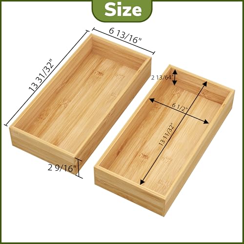 BAMEOS Deep Utensil Drawer Organizer, Bamboo Silverware Organizer for Kitchen Drawer Storage Flatware Junk Cutlery Jewelry 14"x 6.8" Set of 2 (Natural) - size: 2 Boxes 14x7"