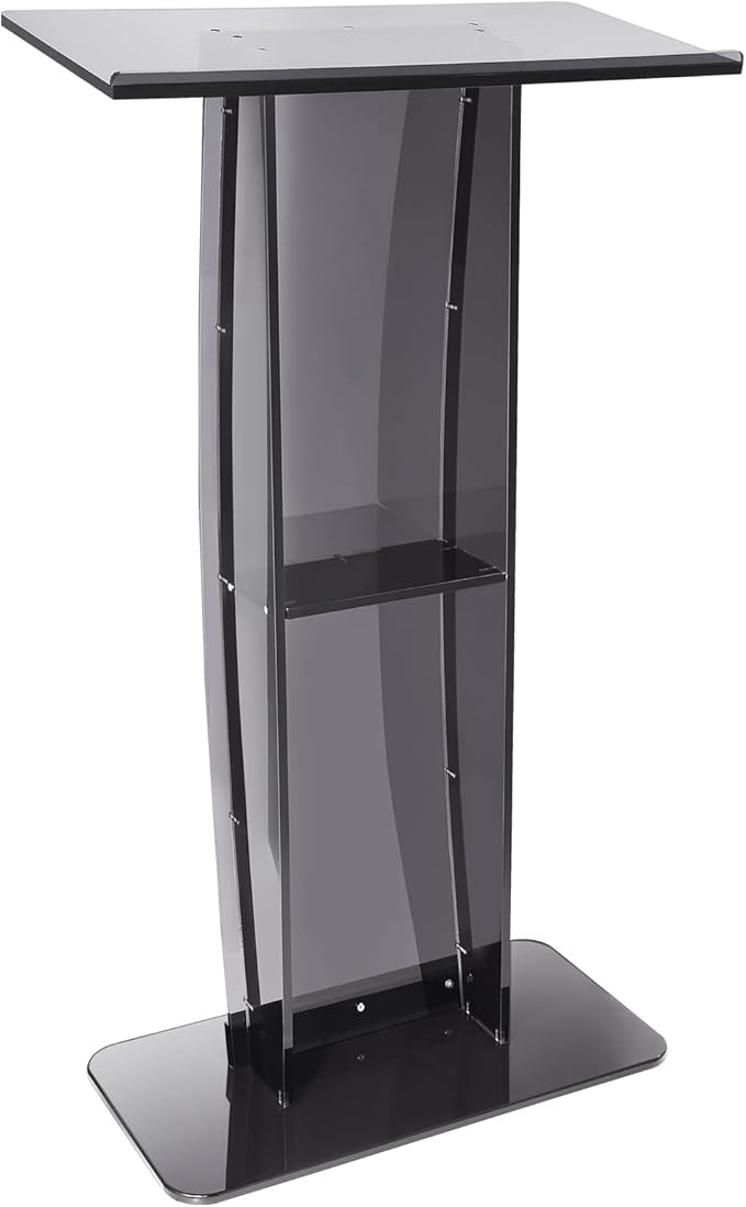VEVOR Acrylic Podium, 47" Acrylic Podium Stand with Wide Reading Surface & Storage Shelf, Floor-Standing Clear Pulpits Acrylic for Church Office School, Black