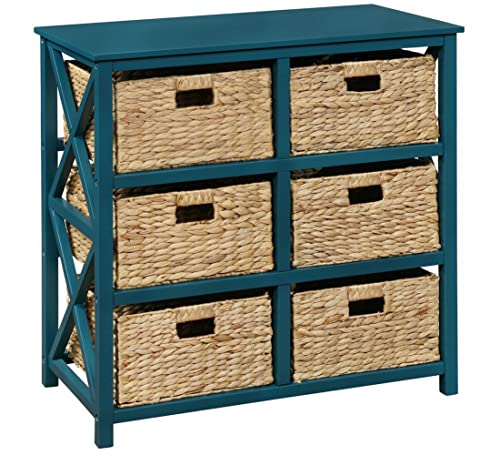 eHemco 3 Tier X-Side End Storage Cabinet with 6 Wicker Baskets, Teal - color: Teal, size: 15.5"D x 29.3"W x 30"H (6 Drawers)