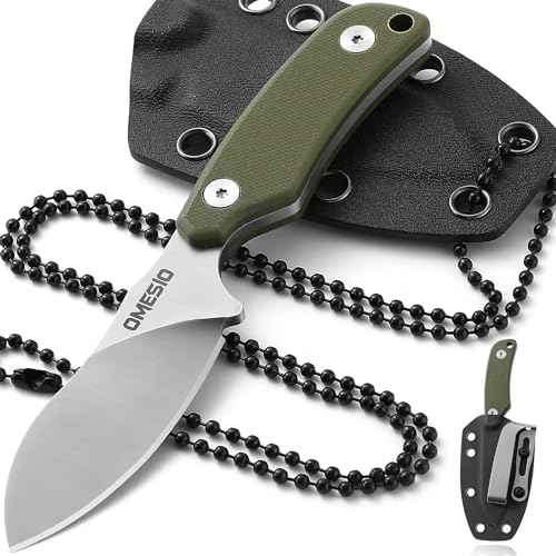 Omesio Neck Knife, Full Tang EDC Knife Necklace for Men, 5.82" Fixed Blade with Kydex SHeath and Clip, Nessmuk Blade Small D2 Steel G10 Handle for Outdoor, Survival, Camping