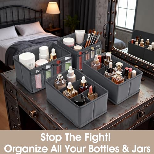 VERONLY Cosmetic Storage Bins Makeup Organizer, Adjustable Multifunction Storage Box Desk Drawer Divider for Makeup Brushes, Bathroom Countertop or Dresser, Set of 4 - style: Gray 4PC