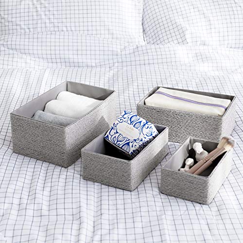 LA JOLIE MUSE Storage Baskets Set 4 - Stackable Woven Basket Paper Rope Bin, Storage Boxes for Makeup Closet Bathroom Bedroom (Gray) - color: Gray