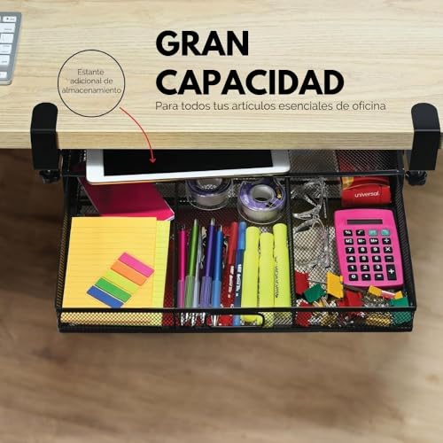 Under Desk Drawer Organizer Clamp-On, Mesh Metal Attachment, 1 Drawer Slide Out, On or Under Desk Organizer for Office Supplies & Home Essentials - size: 1 Drawer