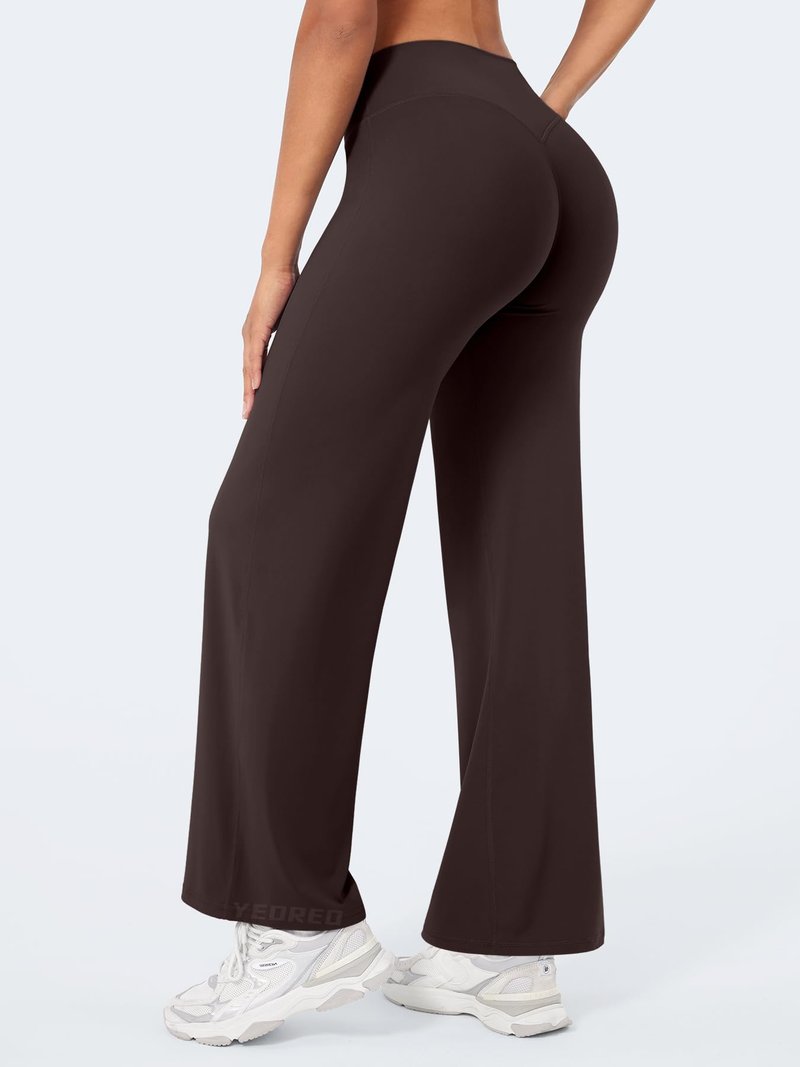 YEOREO Workout Leggings Womens No Front Seam Straight Leggings 29" High Waist Buttery Eddiy Gym Yoga Pants Dark Brown S