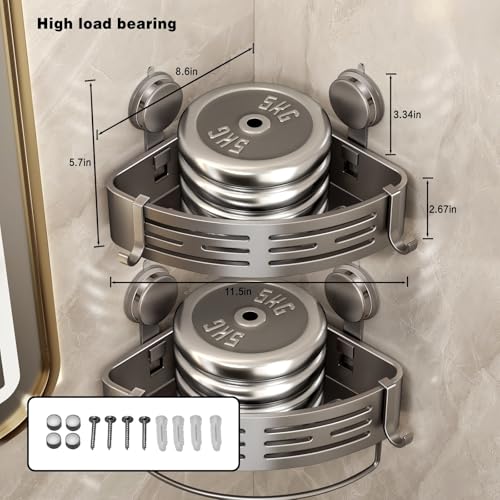 VOLPONE Shower Caddy Corner Suction Cup Shower Shelf Corner No Drilling Bathroom Shower Organizer Storage Rack Adhesive (1-Pack, gray) - style: Suction Cup Triangle with Towel bar 1 Tier Gray