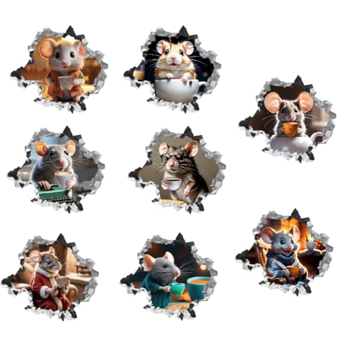 SUPERDANT 3D Mouse Hole Realistic Wall Sticker Mouse Coffee Decal Kids Room Wall Decor Sticker Funny Animal Peel and Stick Stickers Decal for Children Room Kitchen Home Bedroom Classroom