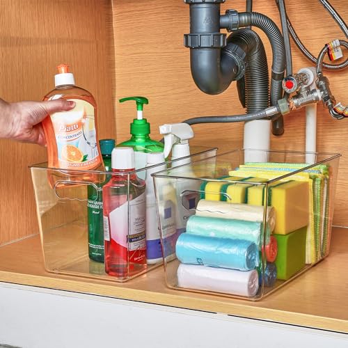 Vtopmart 6 PCS Clear Plastic Storage Bins, Pantry Organizer Containers with Handle for Refrigerator, Fridge, Cabinet, Kitchen, Countertops, Cupboard, Home Organization and Storage, XL - size: XL(13”L x 7.4”W x 7”H)