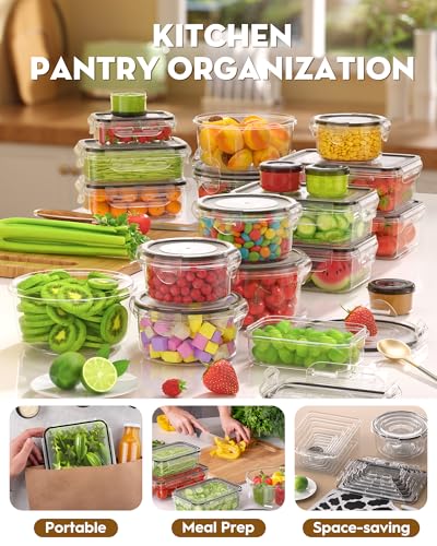 40 PCS Food Storage Containers with Lids Airtight (20 Containers & 20 Lids), 100% Leakproof Meal Prep Container Set for Kitchen Storage, BPA-free, PVC-free Reusable Plastic, Microwave/Dishwasher Safe
