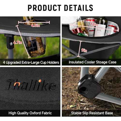 Portable Lightweight Folding Camping Table with Cooler and 4 Large Cup Holders Collapsible Picnic Camp Table Foldable Outdoor Table with Carry Bag for BBQ Tailgating Beach RV Travel Hiking