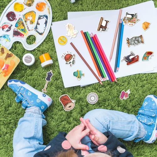 Sewing Tailoring Themed Vinyl Stickers Pack 50pcs for Scrapbooking Journals Crafting DIY Projects Enthusiasts and Crafters Bedroom Water Bottles Laptop Kids Teens Adults