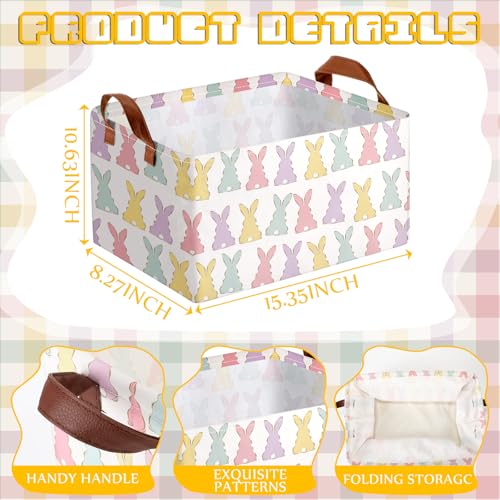 Boao 3 Pcs Easter Storage Bin Rectangular Bunny Basket Box with Handle Collapsible Large Storage Baskets Foldable Rabbit Box for Easter Party Decoration - style: Bunny