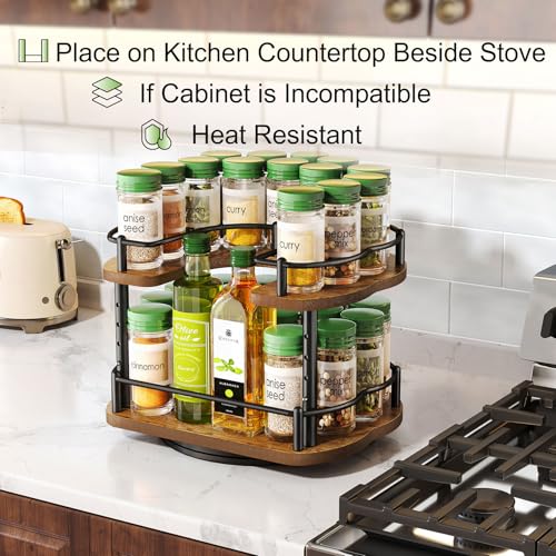 Spice Rack Organization for Cabinet - Height Adjustable Rotating Lazy Susan Organizer, Spice Organizer Fits Cabinets Wide＞ 11 inches, Clearance Height ＞10.5 inches